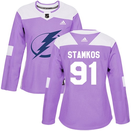 Adidas Lightning #91 Steven Stamkos Purple Authentic Fights Cancer Women's Stitched NHL Jersey - Click Image to Close